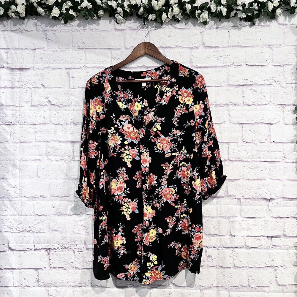 Woman Within Blouse Size 18/20 Floral Print‎ V Neck 3/4 Sleeve Tunic Top Casual